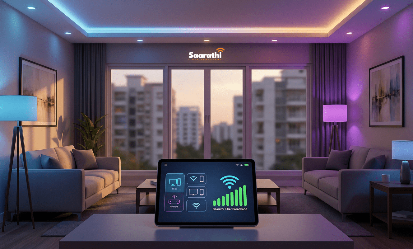 A modern Pune apartment living room showcasing smart home upgrades Pune with automated LED lighting.