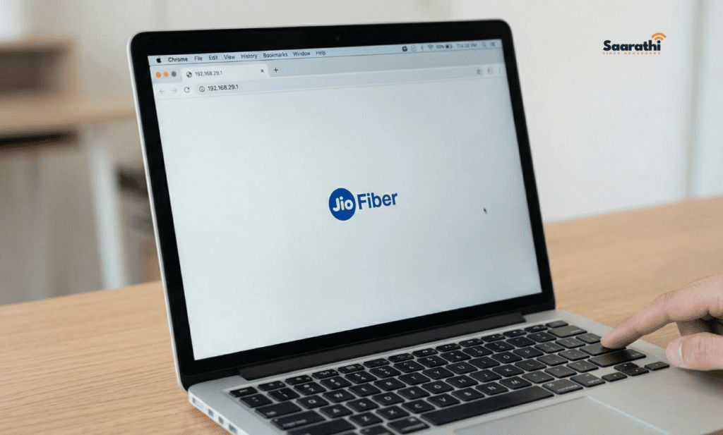 Typing the JioFiber default gateway IP 192.168.29.1 into a Chrome browser address bar.