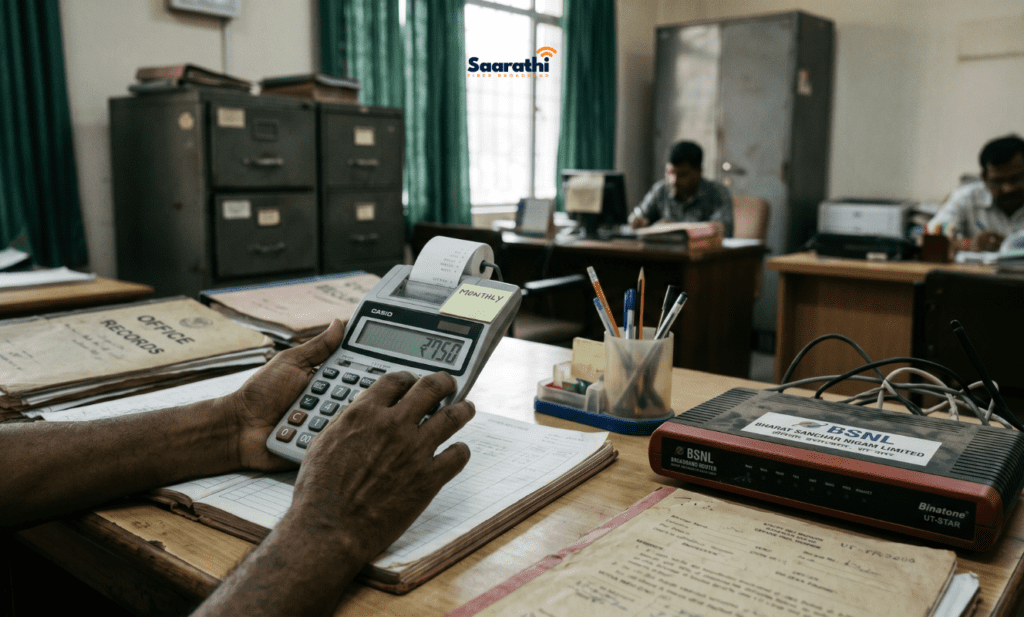 Calculating the low monthly cost of a BSNL static IP broadband plan.