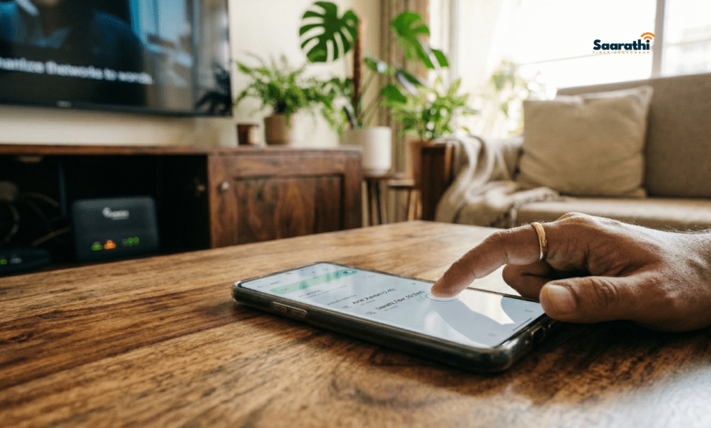 Finger tapping the 5GHz WiFi network option on a modern smartphone screen.