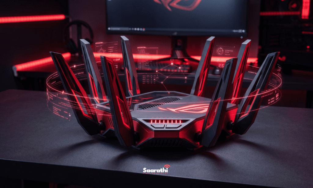 A high-performance Asus ROG gaming router with advanced QoS and NAT handling capabilities.