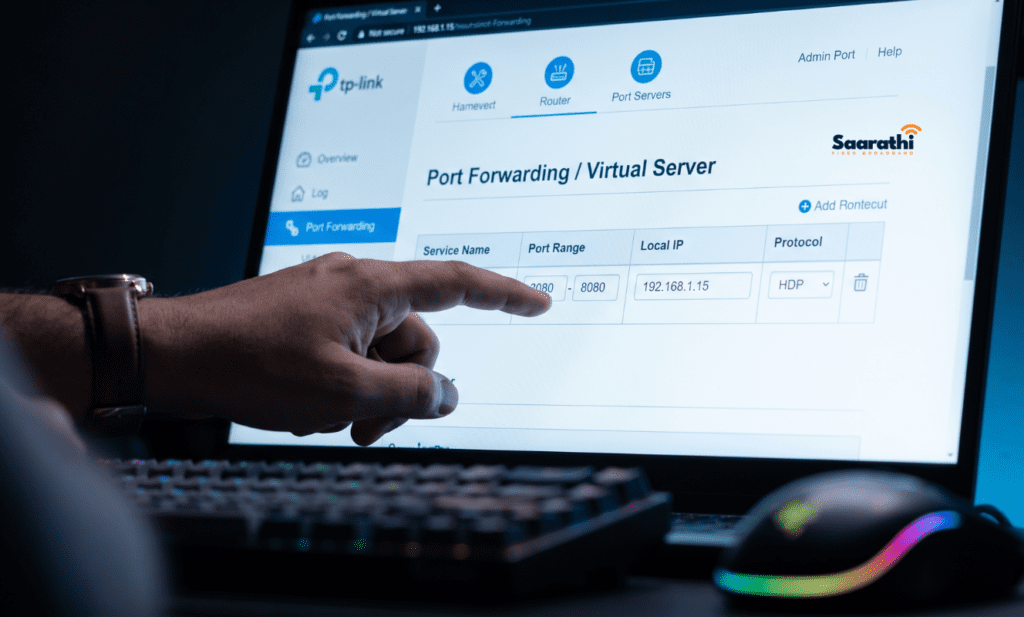 Configuring port forwarding rules on a TP-Link router to achieve an Open NAT with a static IP for gaming India.