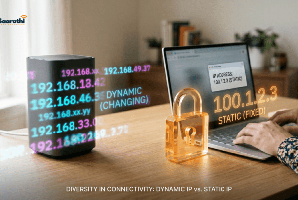 Visual comparison of a dynamic address versus a static IP in India for home broadband networks.